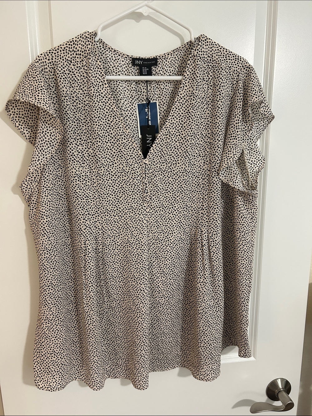 Jones New York Cream Blouse with Black Dot Print